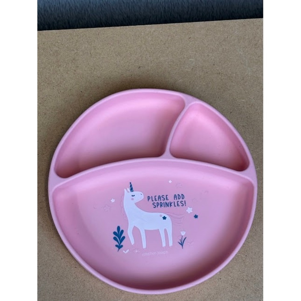Stephen Joseph Pink Unicorn Silicone Suction Divided Plate Please‎ Add Sprinkles